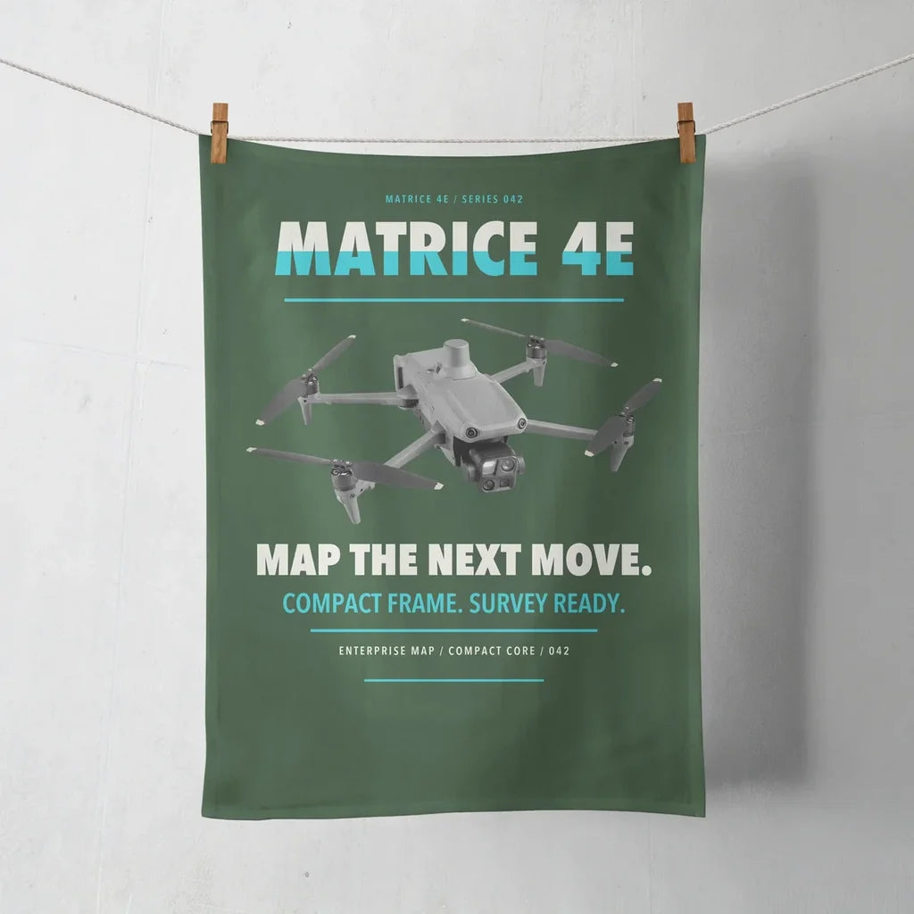 DJI Matrice 4E design on dark green towel