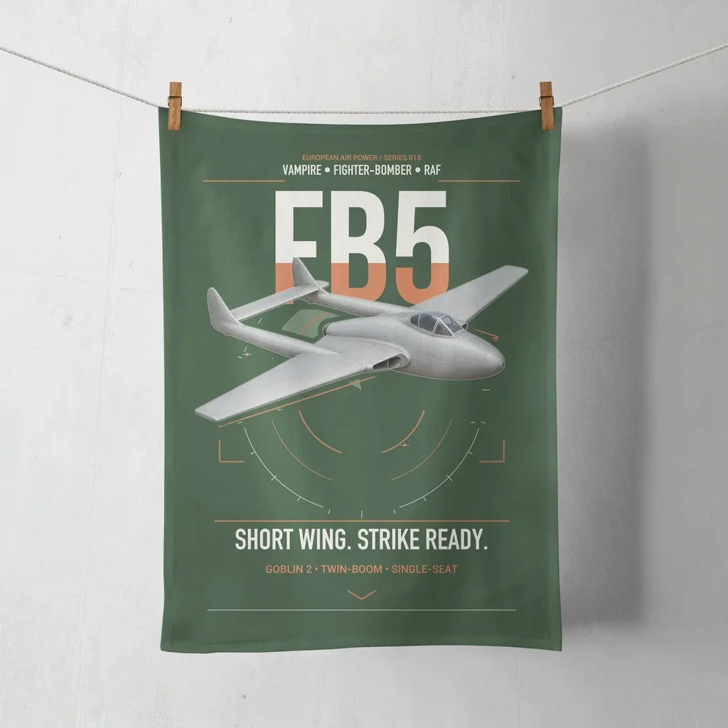 de Havilland Vampire FB5 design on dark green towel
