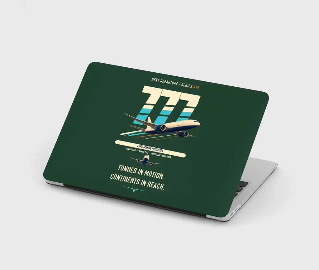 Boeing 777F design on dark green MacBook case