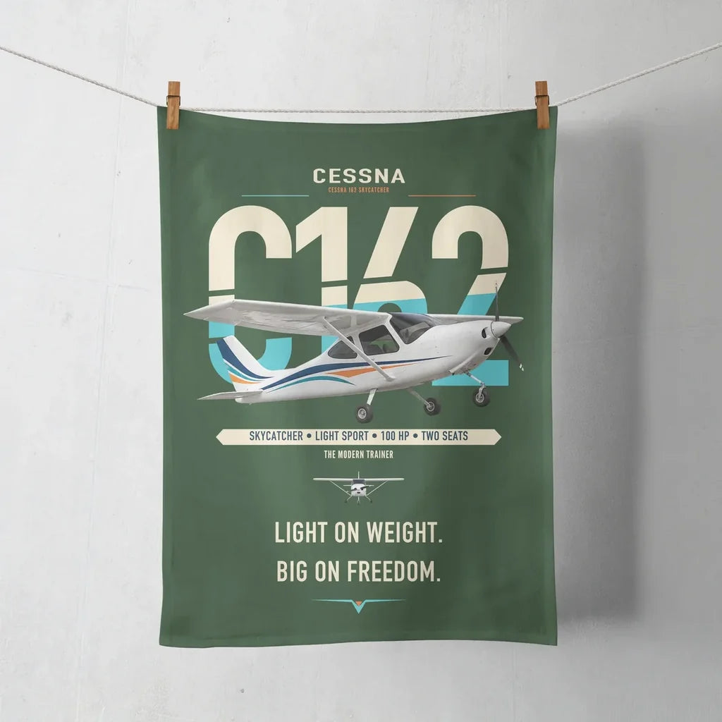 Cessna 162 Skycatcher design on dark green towel