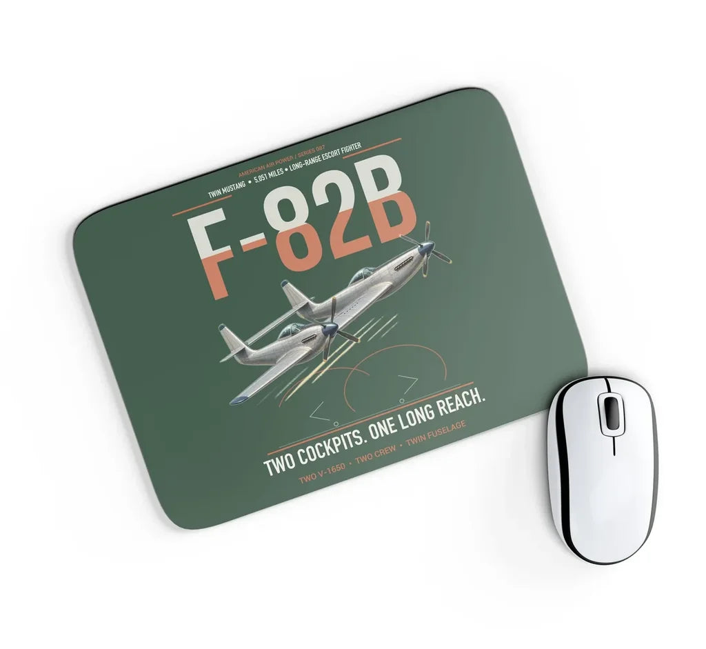F-82B Twin Mustang design on dark green rectangle mouse pad