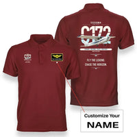 Thumbnail for Cessna 172 Skyhawk design on red+name double-side polo t-shirt, double-side print