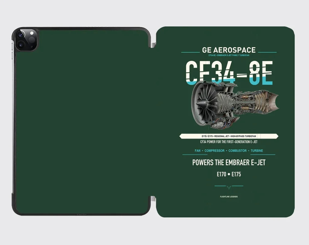 CF34-8E design on dark green ipad tablet case