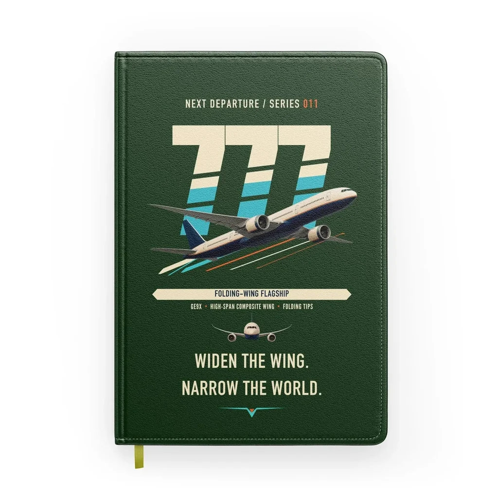 Boeing 777-9 design on dark green notebook
