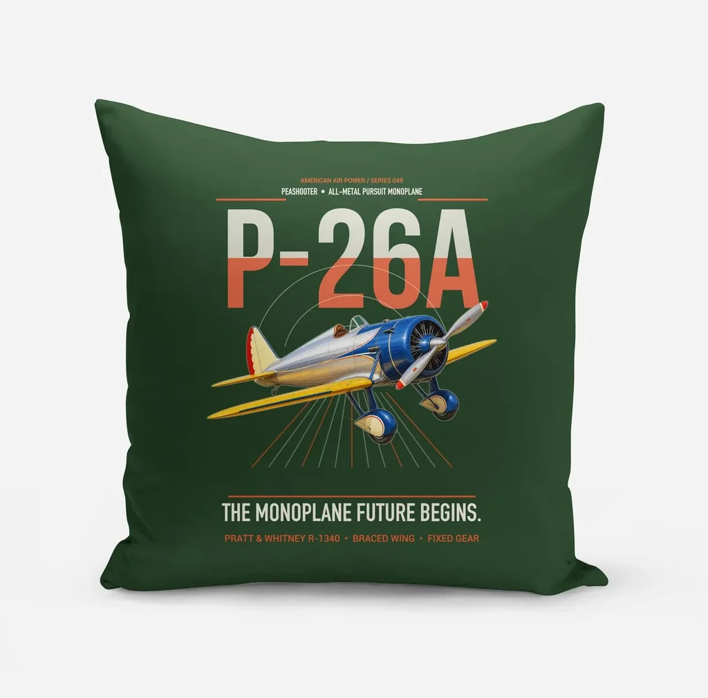 Boeing P-26A Peashooter design on dark green pillow