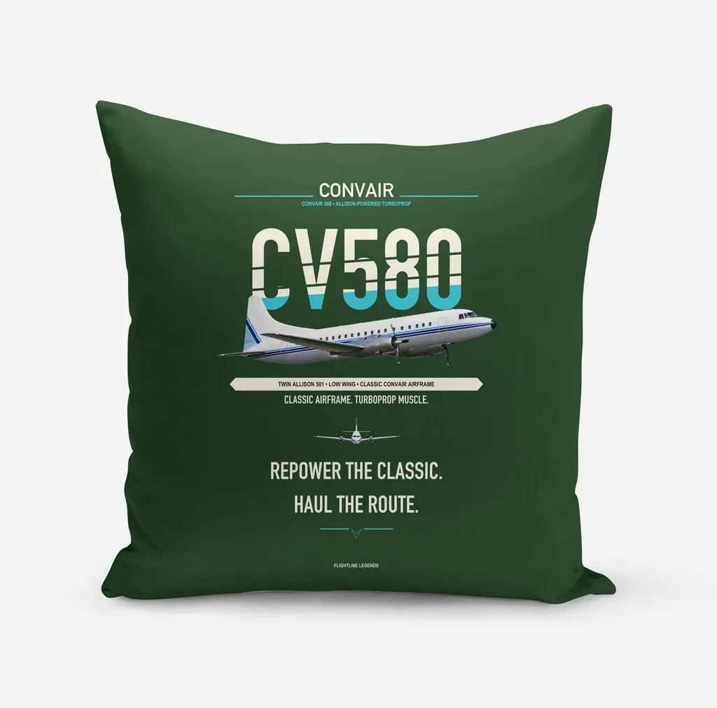 Convair 580 design on dark green pillow