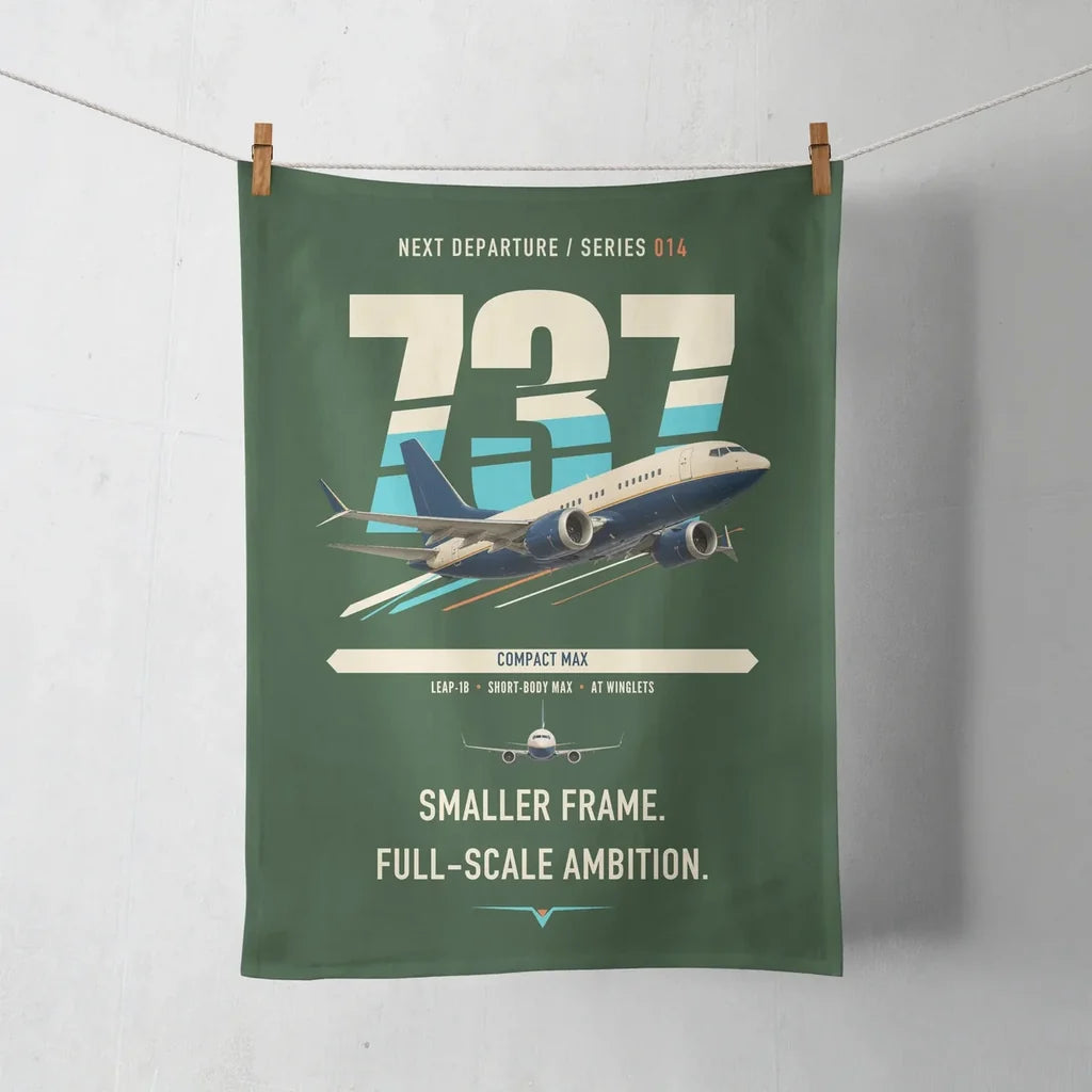 Boeing 737 MAX 7 design on dark green towel
