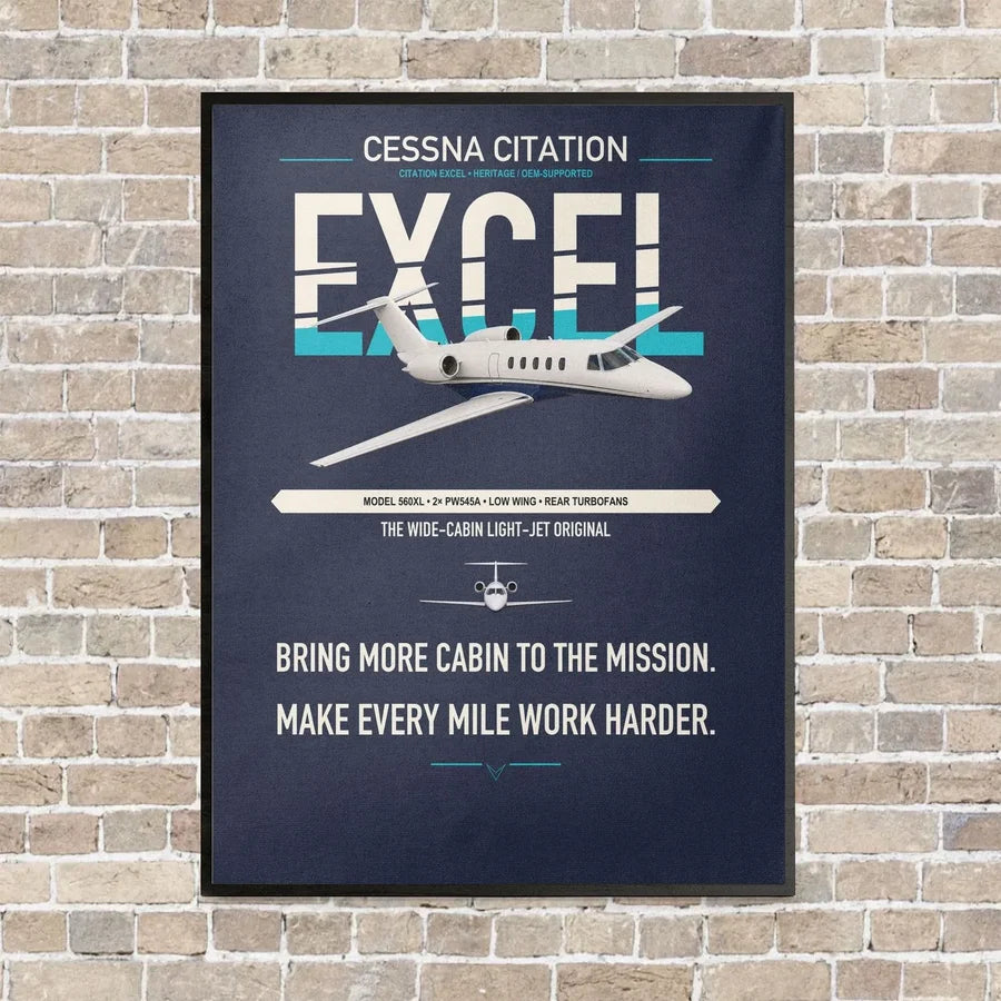 Cessna Citation Excel vertical canvas print - framed - navy blue background