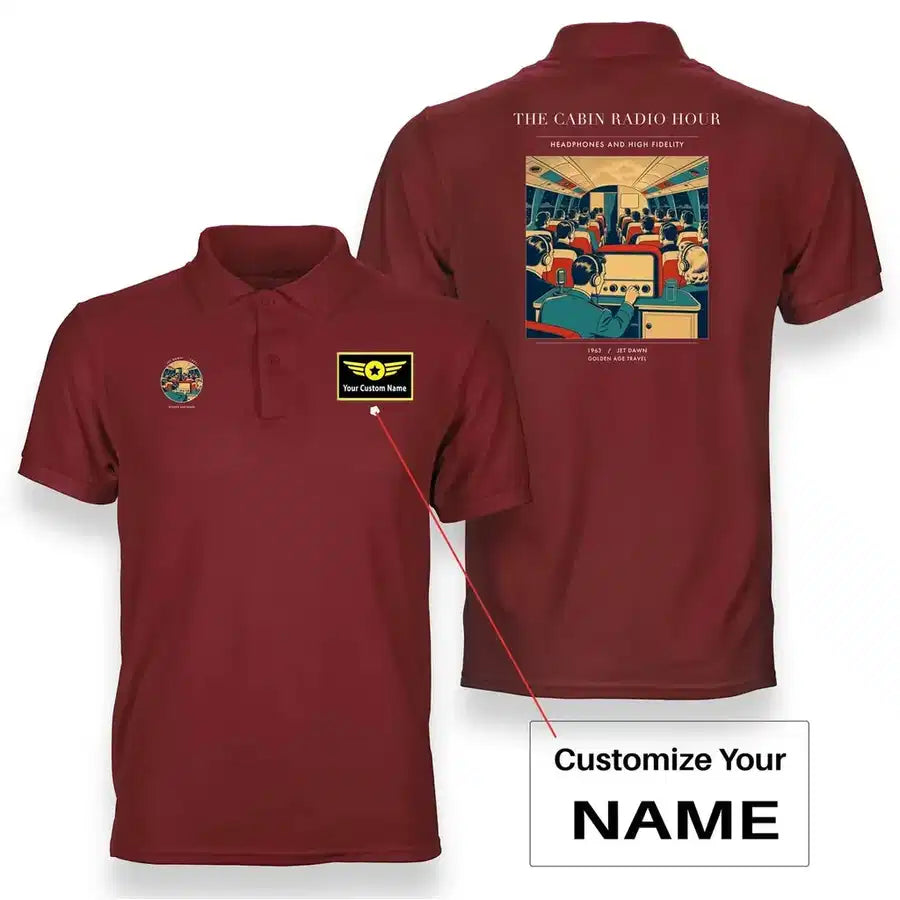 VINTAGE G4229 - The Cabin Radio Hour - Double-Side Polo T-Shirt design on red+name