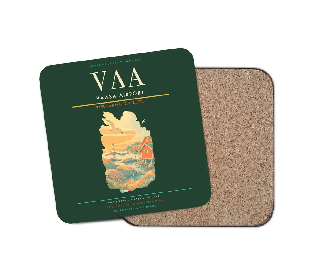 Vaasa Airport (VAA) design on dark green 1 piece coaster