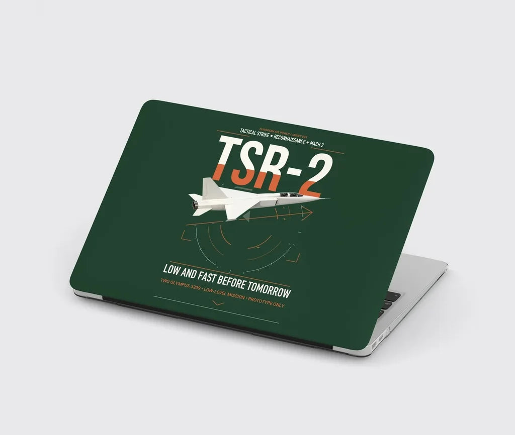 BAC TSR-2 design on dark green MacBook case