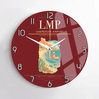 Thumbnail for Lampedusa Airport (LMP) design on dark red no frame wall clock