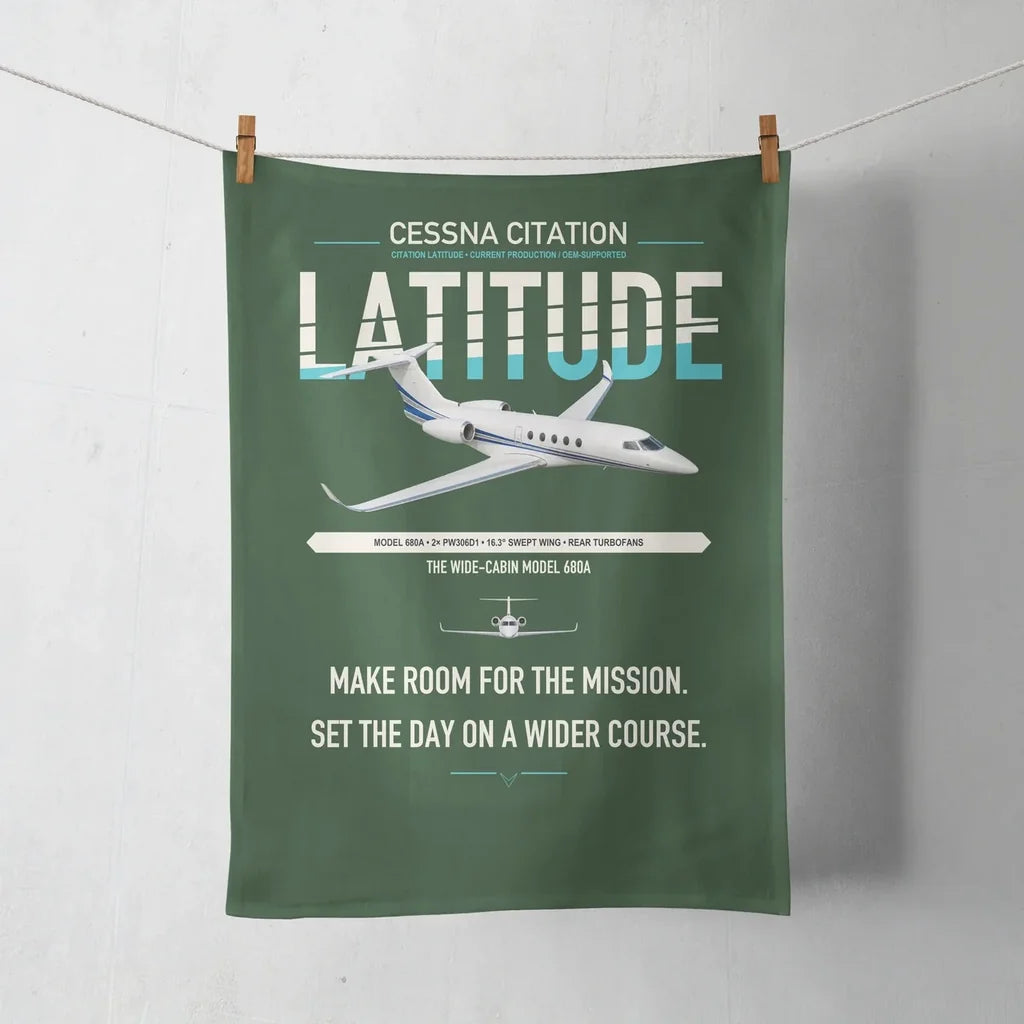 Cessna Citation Latitude design on dark green towel