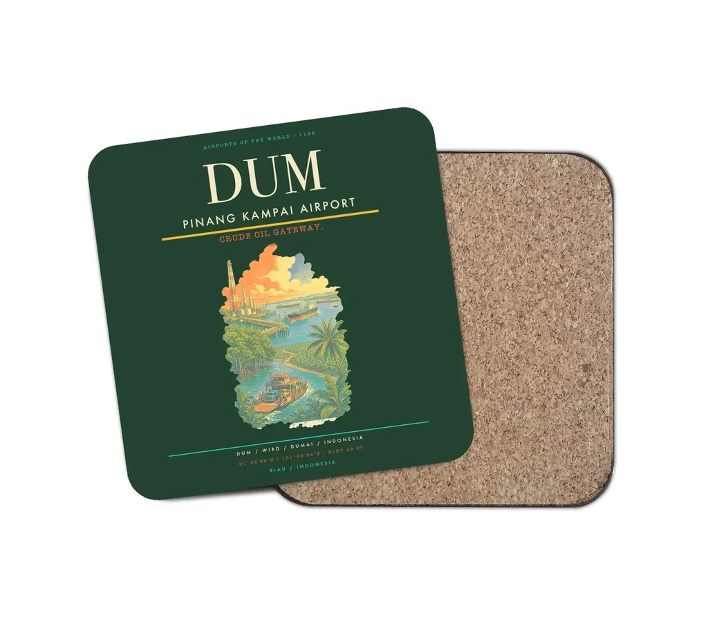 Pinang Kampai Airport (DUM) design on dark green 1 piece coaster