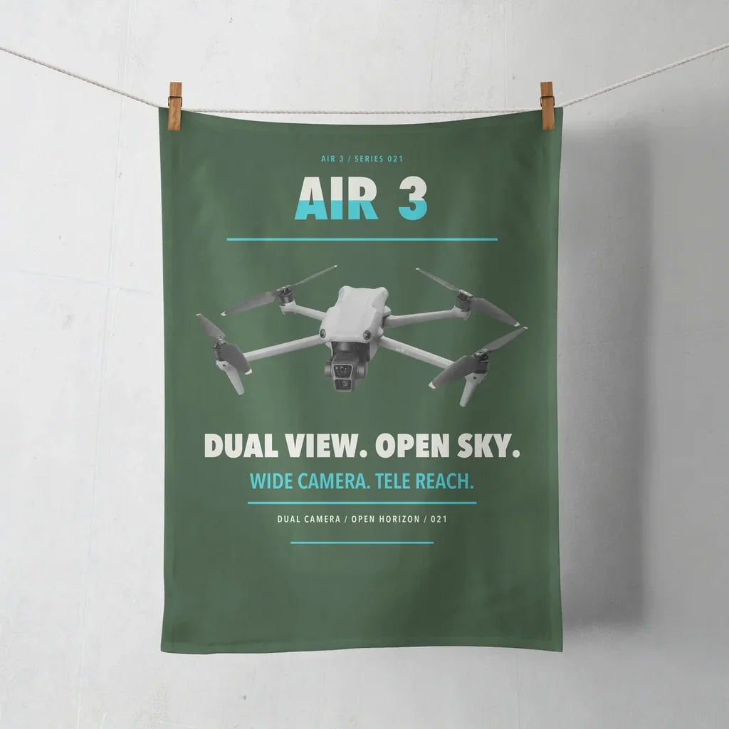 DJI Air 3 design on dark green towel