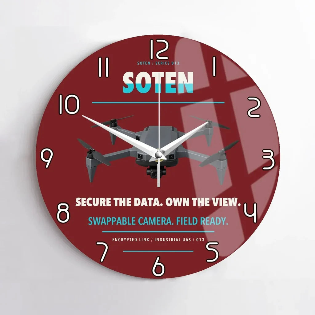 ACSL SOTEN design on dark red no frame wall clock