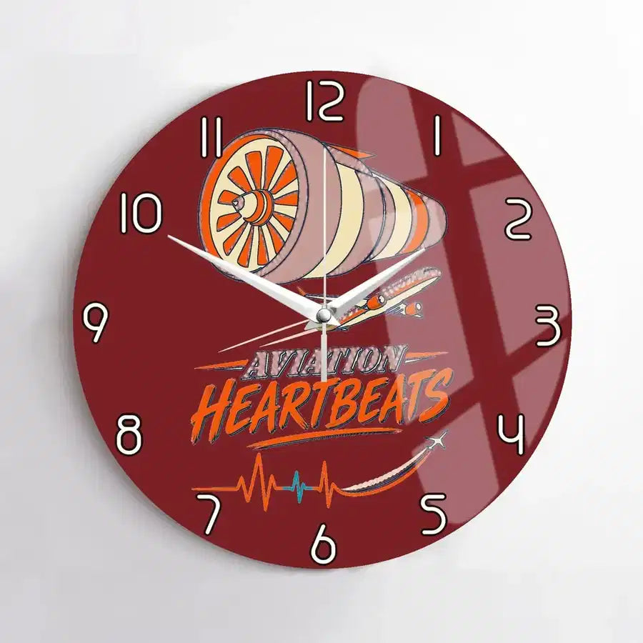 Aviation Heartbeats V2 design on dark red no frame wall clock