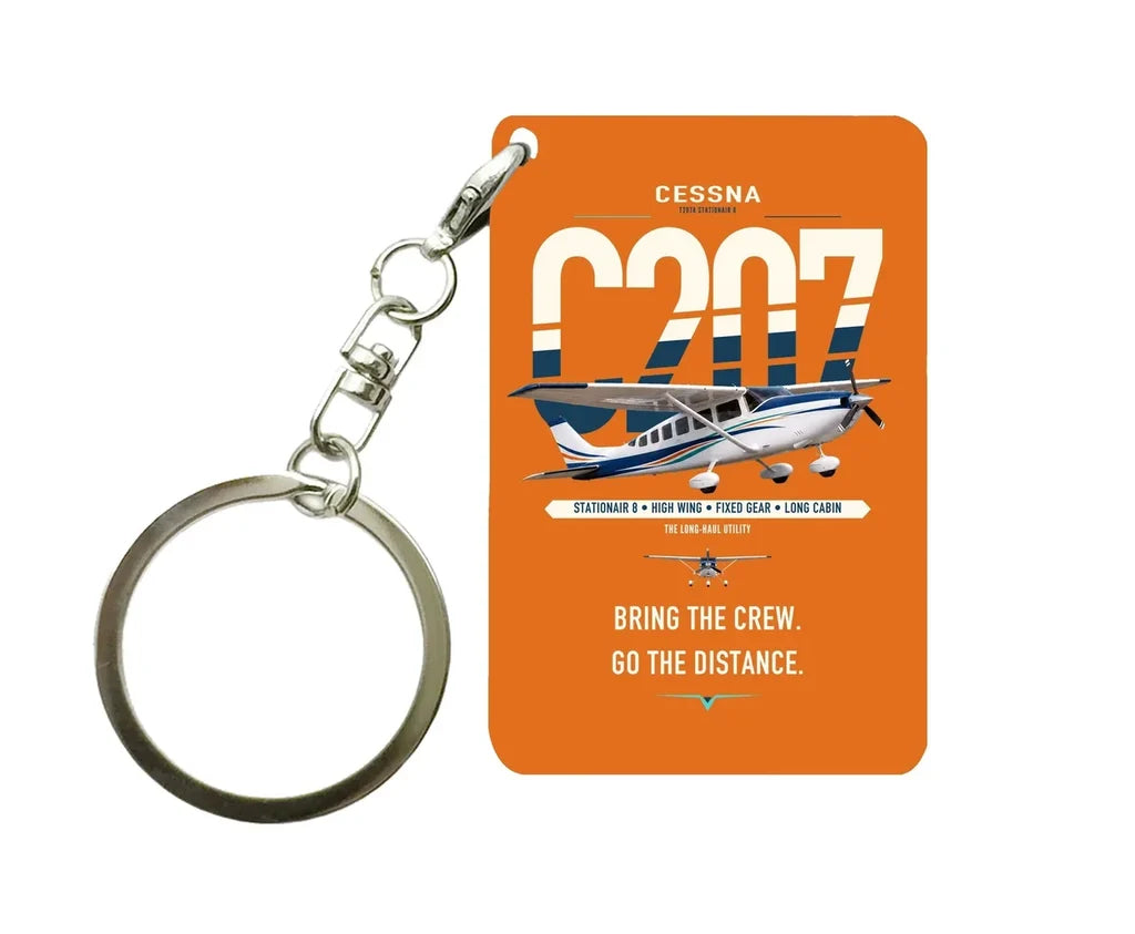 Cessna T207A Stationair 8 design on orange designed key chain, double-side print