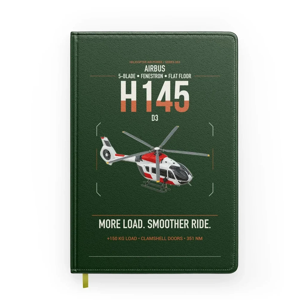 Airbus H145 D3 design on dark green notebook