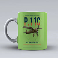 Thumbnail for PZL P.11c design on light green ceramic mug, double-side print