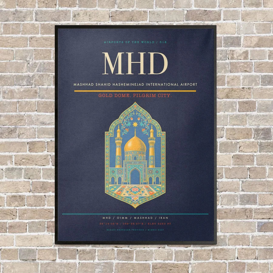 Mashhad Shahid Hasheminejad International Airport MHD - Canvas Framed - Navy Blue