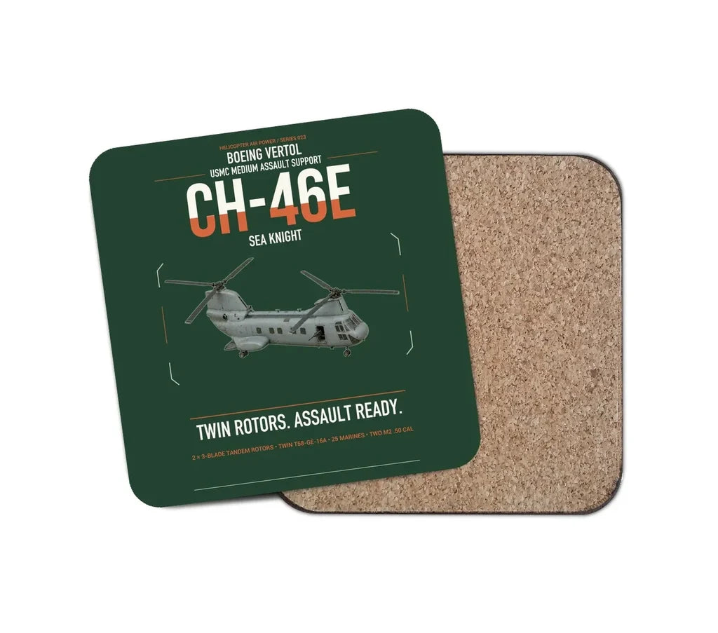 Boeing Vertol CH-46E Sea Knight design on dark green 1 piece coaster