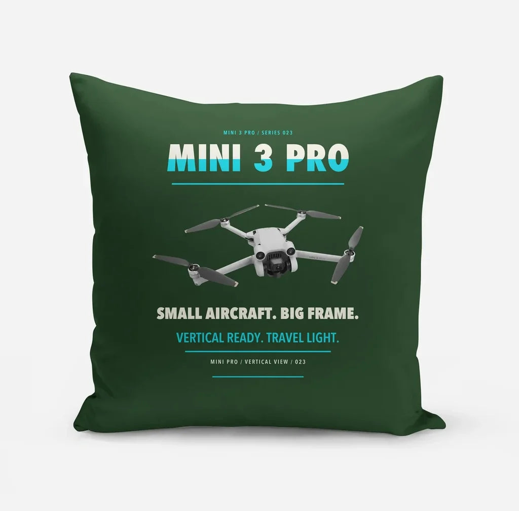 DJI Mini 3 Pro design on dark green pillow