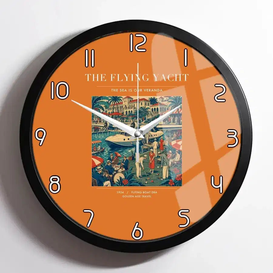 VINTAGE G4075 - The Flying Yacht - Designed Wall Clocks design on orange framed