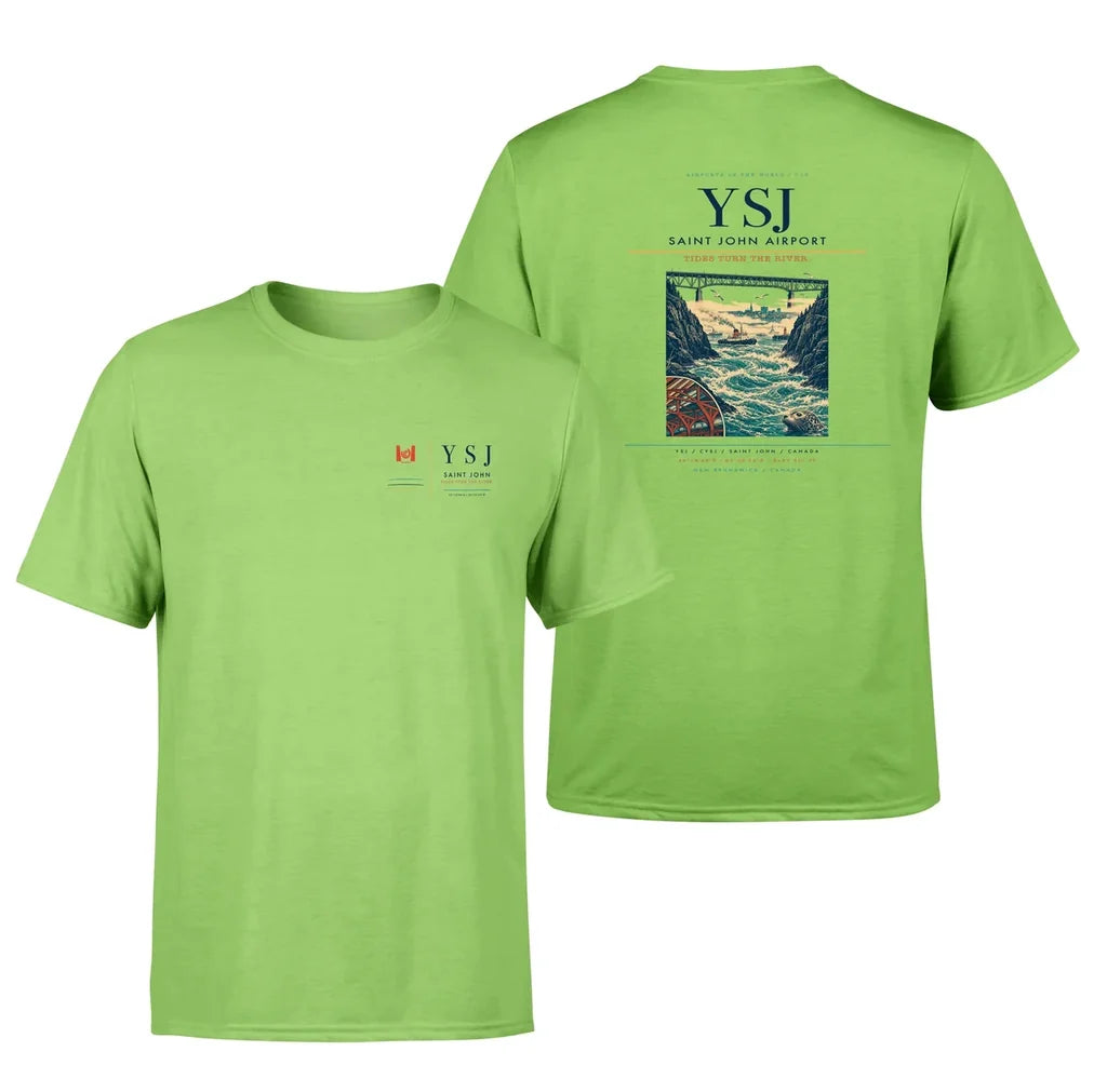 Saint John Airport (YSJ) design printed on light green double-side t-shirt