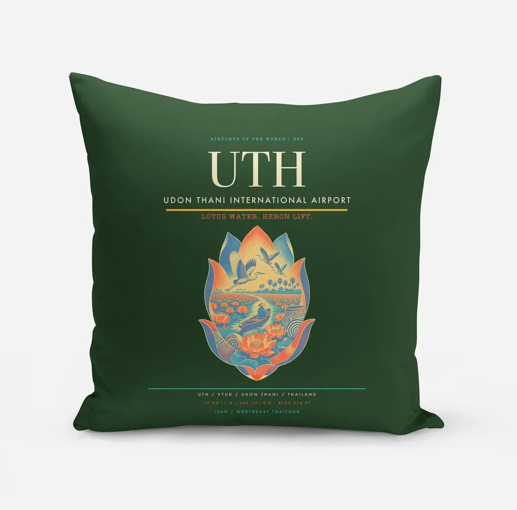 Udon Thani International Airport (UTH) design on dark green pillow