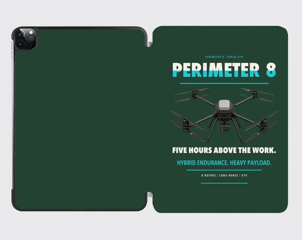 Skyfront Perimeter 8 design on dark green ipad tablet case