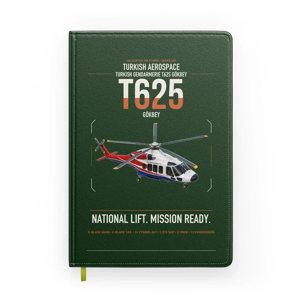 Turkish Aerospace T625 Gökbey design on dark green notebook