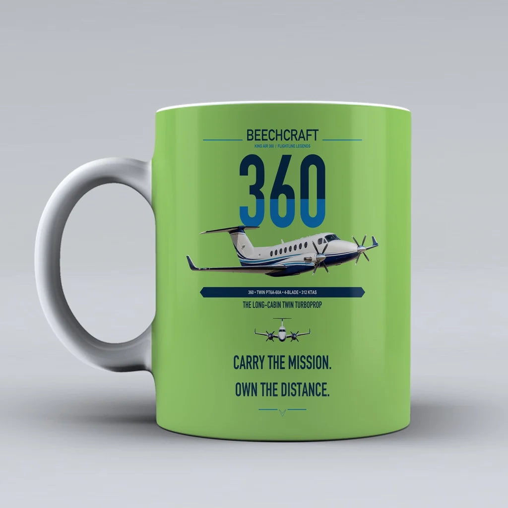 Beechcraft King Air 360 design on light green ceramic mug, double-side print
