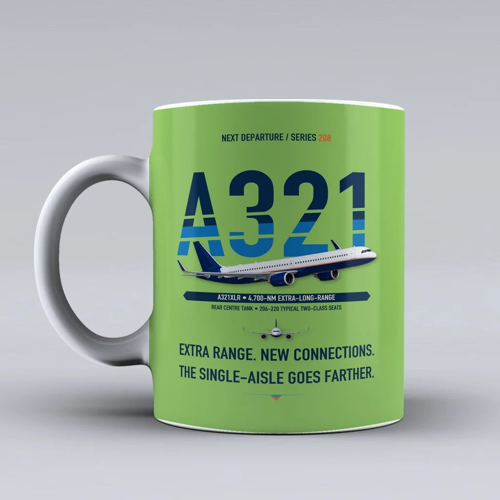 A321XLR Mug design on light green airbus