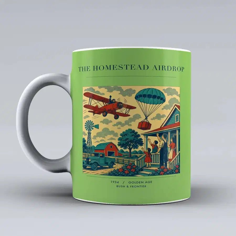 VINTAGE G4199 - The Homestead Airdrop - Ceramic Mug design on lightgreen