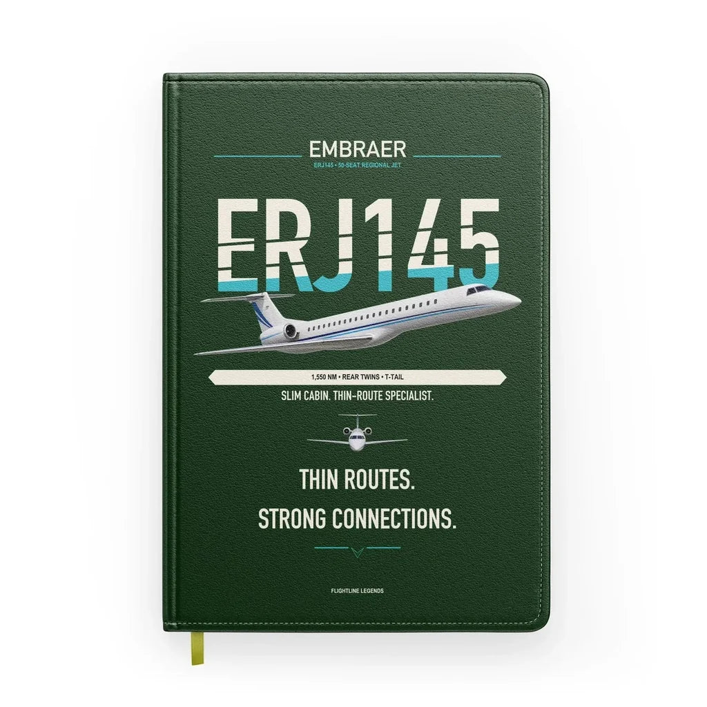 Embraer ERJ145 design on dark green notebook