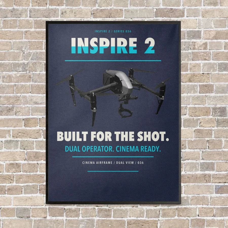 DJI Inspire 2 vertical canvas print - framed - navy blue background