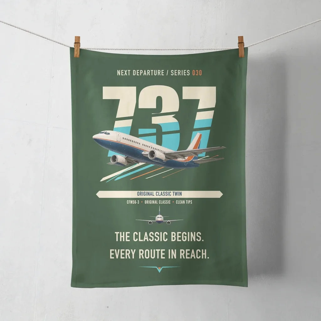 Boeing 737-300 Classic design on dark green towel