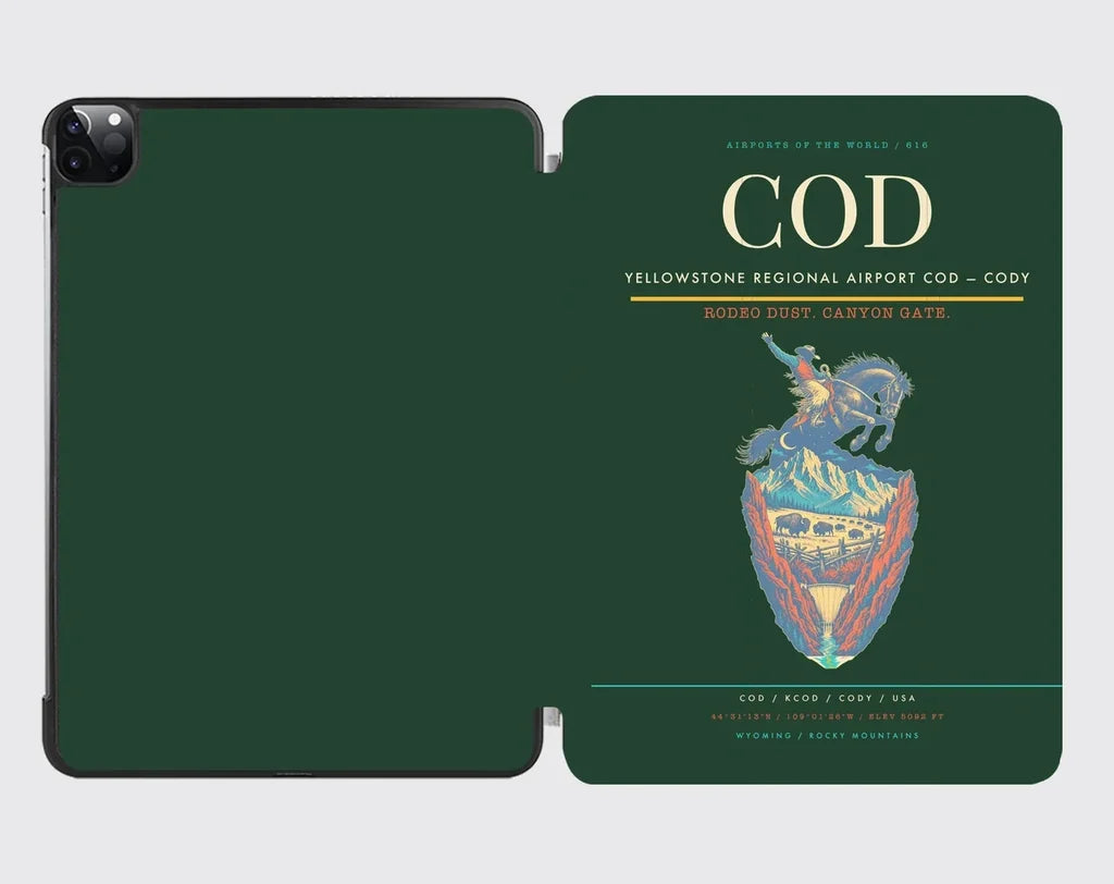 Yellowstone Regional Airport (COD) design on dark green ipad tablet case