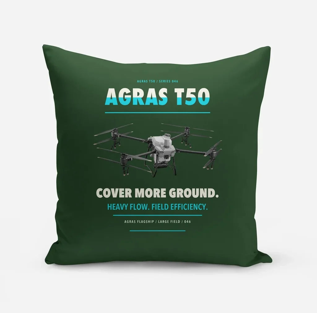 DJI Agras T50 design on dark green pillow
