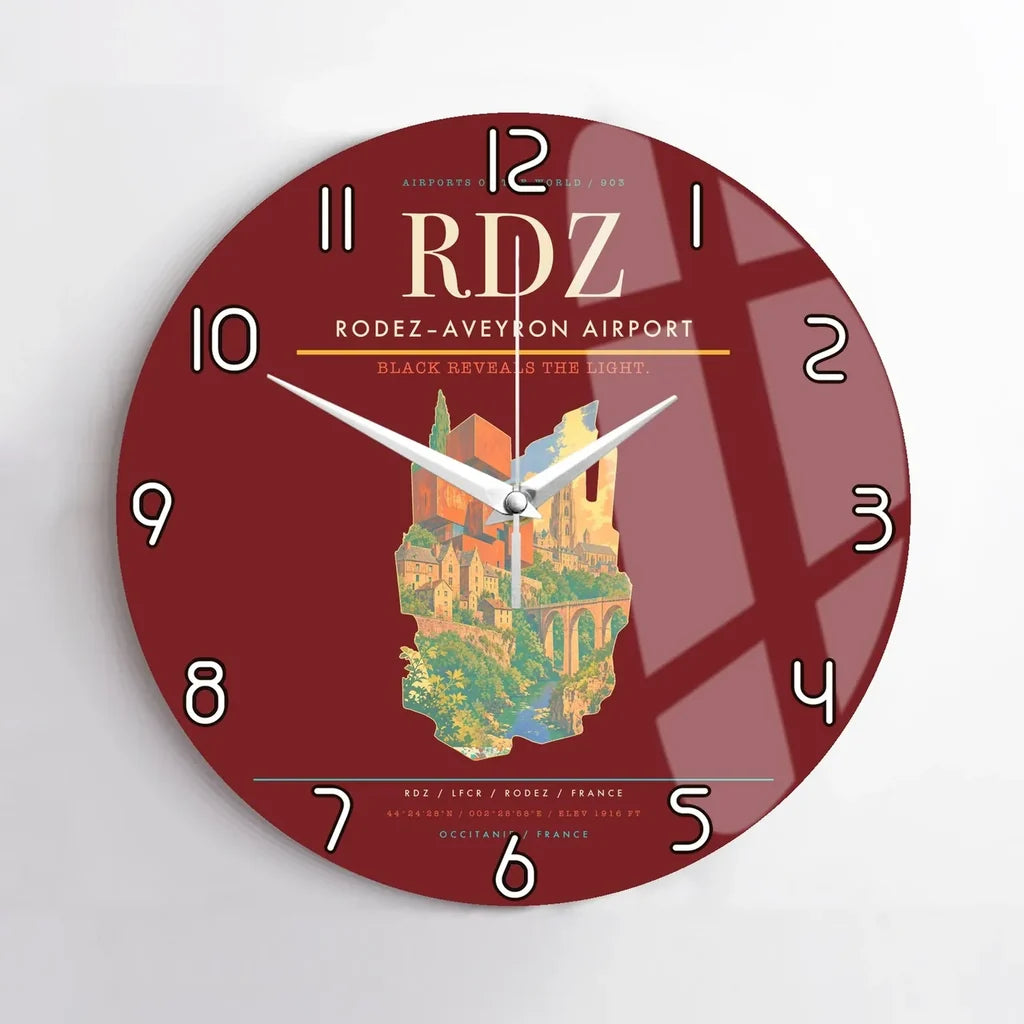 Rodez–Aveyron Airport (RDZ) design on dark red no frame wall clock