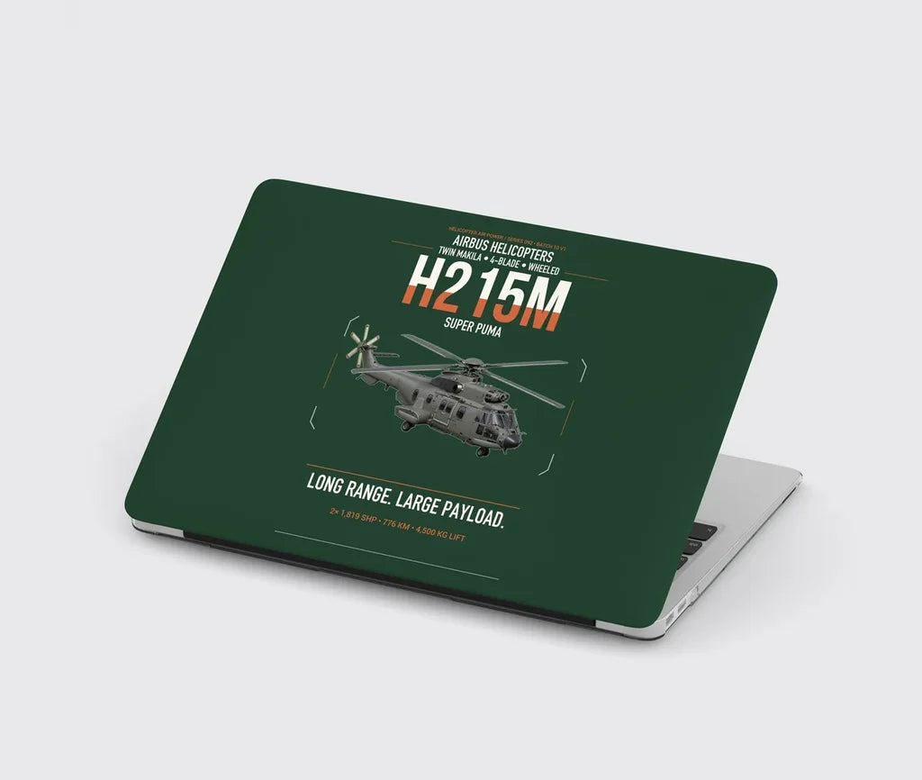 Airbus H215M design on dark green MacBook case