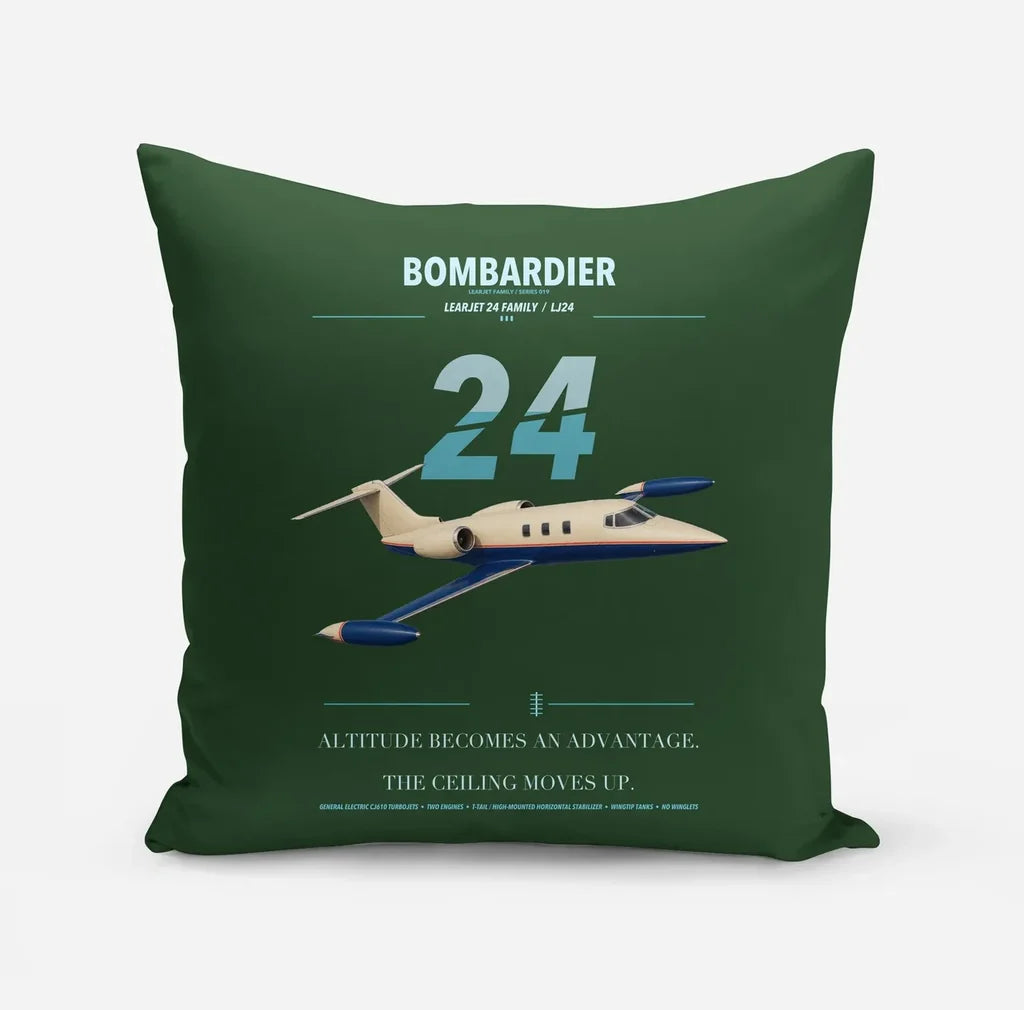 Bombardier Learjet 24 design on dark green pillow