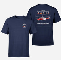 Thumbnail for Leonardo AW189 design on navy blue t-shirt, double-side print