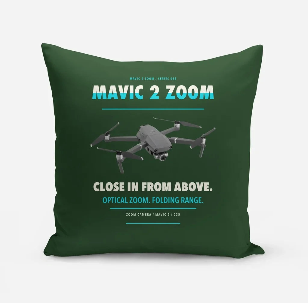 DJI Mavic 2 Zoom design on dark green pillow