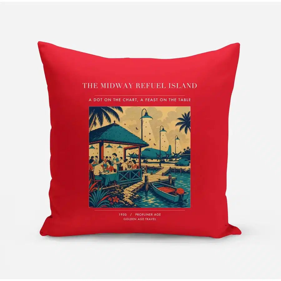 VINTAGE G4309 - The Midway Refuel Island - Designed Pillows design on red