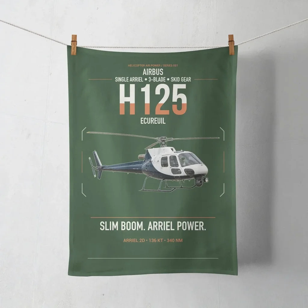 Airbus H125 design on dark green towel