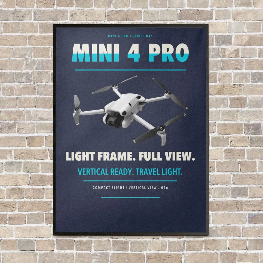 DJI Mini 4 Pro vertical canvas print - framed - navy blue background