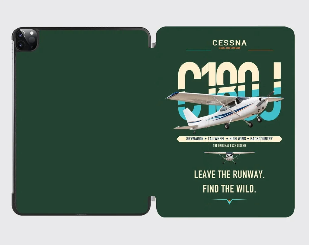 Cessna 180J Skywagon design on dark green ipad tablet case