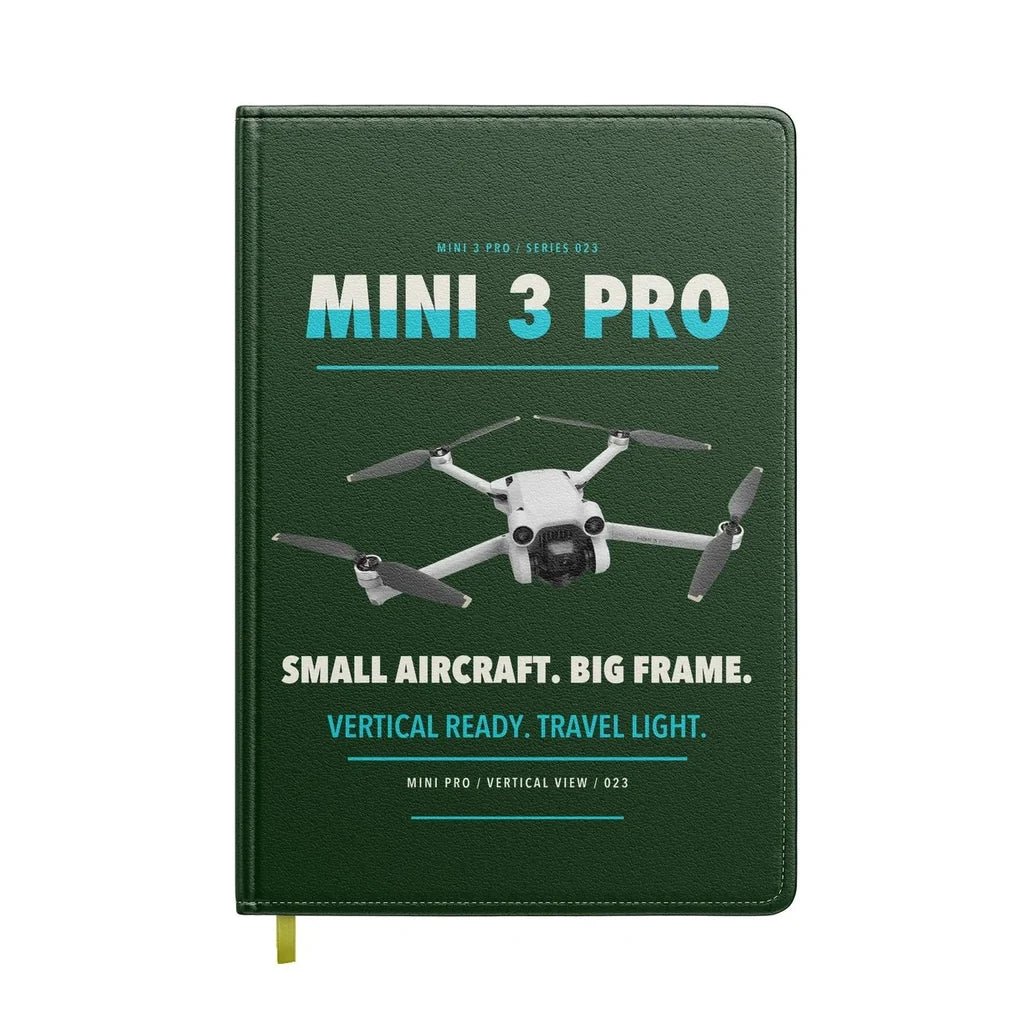 DJI Mini 3 Pro design on dark green notebook